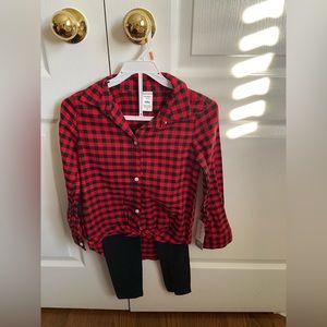 Carter’s Girls Red Plaid Button Front Shirt with Black Leggings. NWT, Size 6/6X